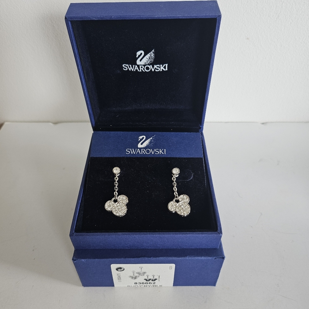Swarovski Disney Mickey Mouse earrings Silver Black interchangeable Box